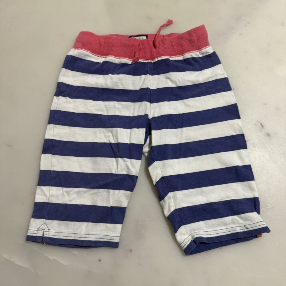 Mini Boden 7Y Blue White Pink Striped Jogger Pants Shorts Drawstring Elastic